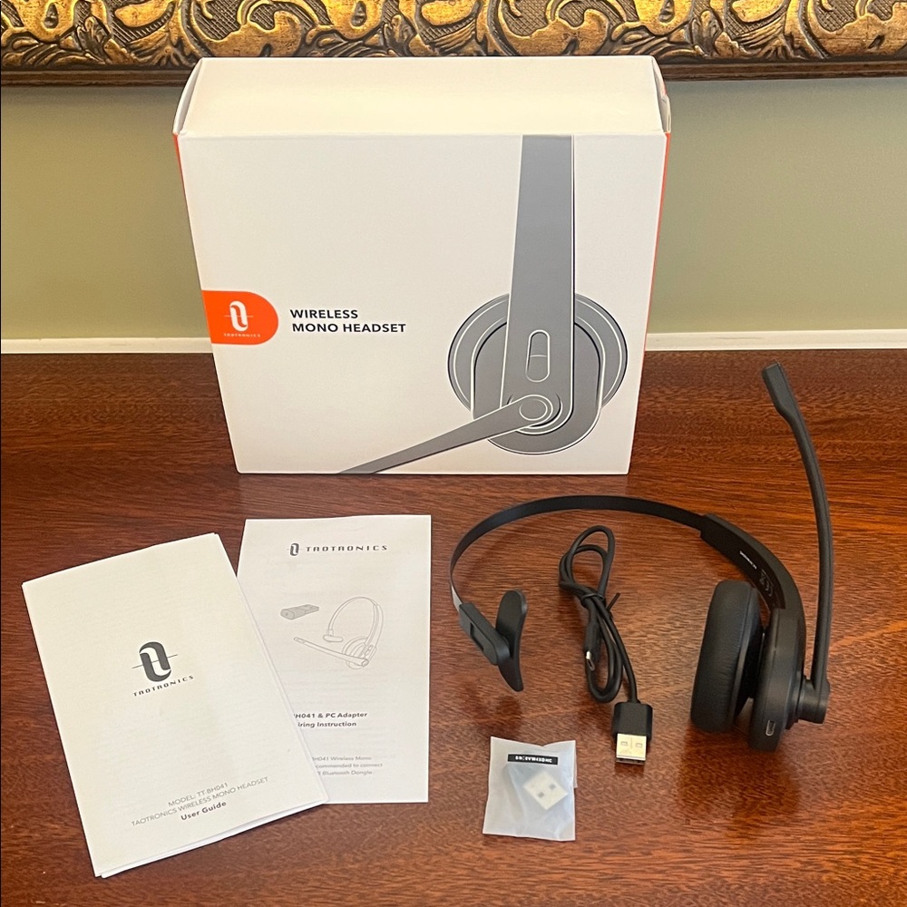 TaoTronics TT-BH041 Bluetooth Wireless Mono Headset, Charger, PC Adapter Instr